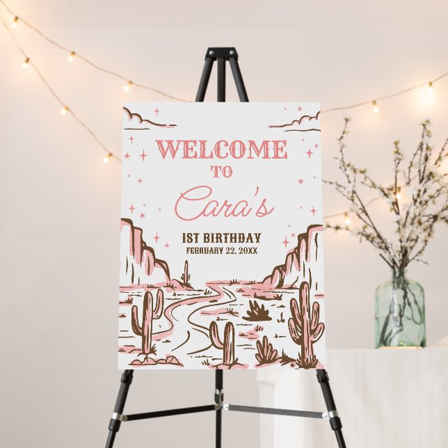 Cowgirl Wildwest Rodeo Birthday Party Welcome Sign (In Situ (Stand))