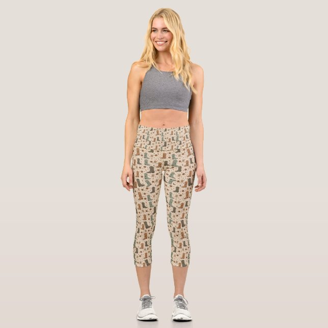 Cowgirl Witch Boots, Roses & Tarot Western Capri Leggings (Front)