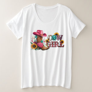 CowGirl with boots and flowers Plus Size T-Shirt