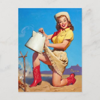 Cowgirl With Coffee Pin Up Postcard by Vintage_Art_Boutique at Zazzle