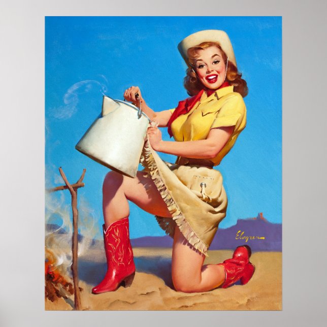 Cowgirl with Coffee Pin Up Poster (Front)
