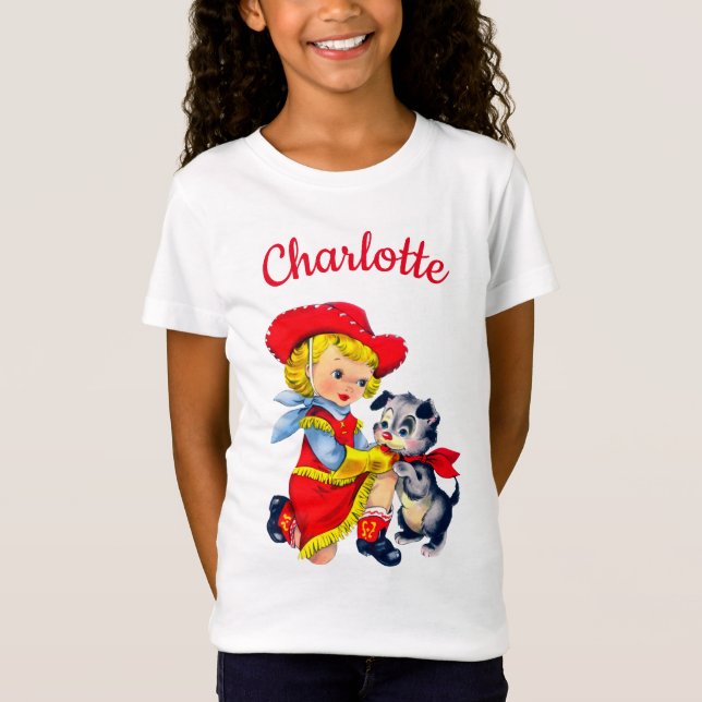 Cowgirl with cute dog personalized name girl T-Shi T-Shirt (Front)