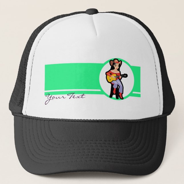 Cowgirl with Guitar; Colorful Trucker Hat (Front)