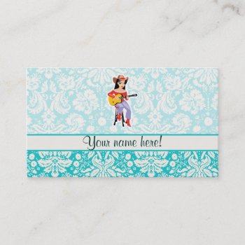 Cowgirl With Guitar; Cute Business Card by MusicPlanet at Zazzle