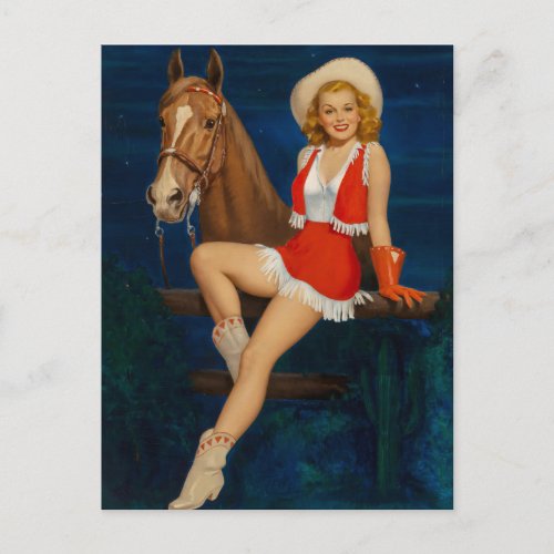 Cowgirl with Horse Pin Up Art Postcard
