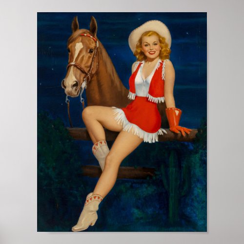 Cowgirl with Horse Pin Up Art Poster