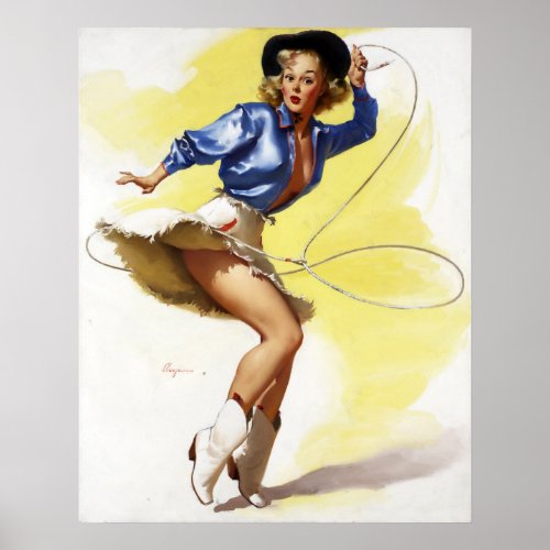 Cowgirl with Lasso Pin Up Poster