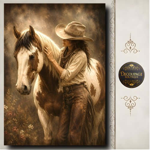 Cowgirl with Paint Horse Western Portrait Artwork Tissue Paper