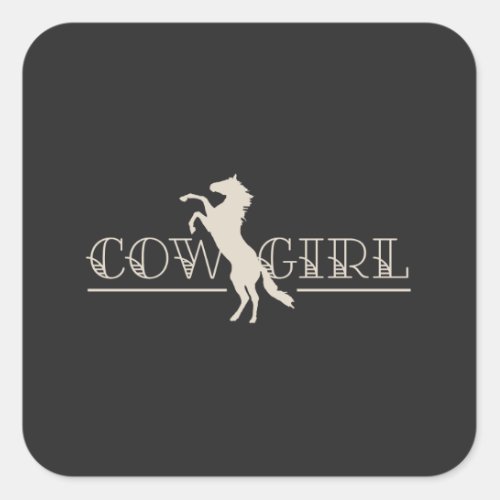 Cowgirl with Rearing Stallion Horse Silhouette Square Sticker