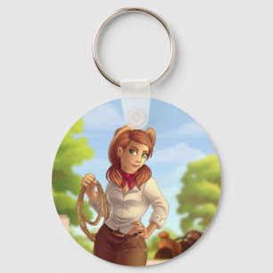Cowgirl with Rope Promotional Keychain
