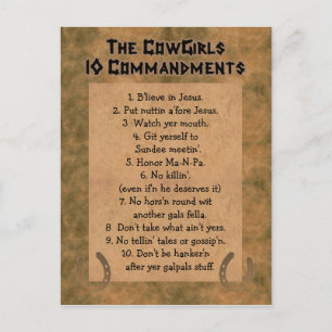 Cowgirls 10 Commandments POSTCARD