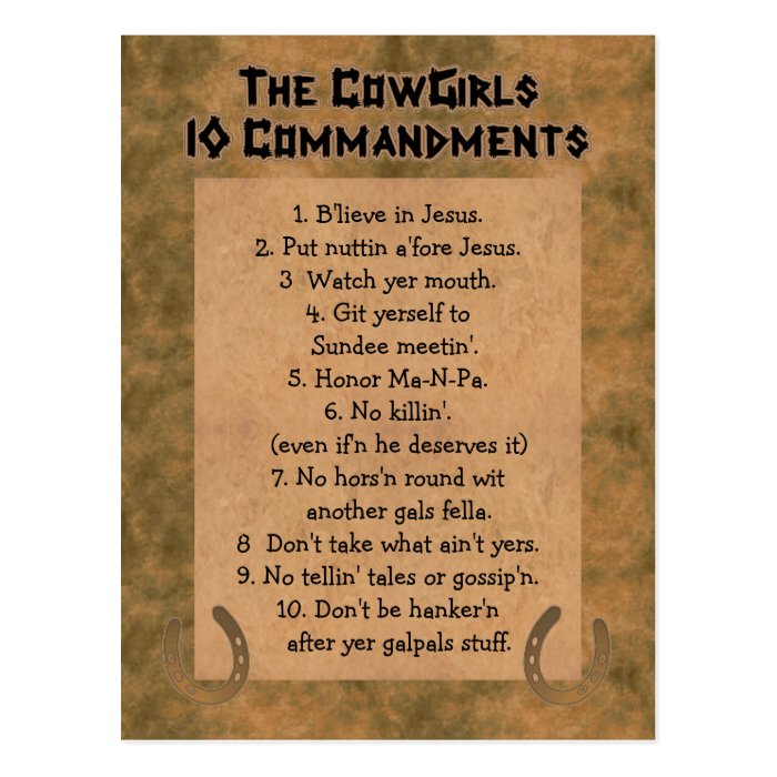 Cowgirls 10 Commandments POSTCARD