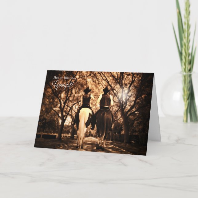 Cowgirl's Birthday Western Themed Horseback Ride Card (Front)