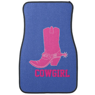 Cowgirl's Blue Denim Look Car Mat Set