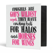 Cowgirls God Angels Black Western Cute Horse 3 Ring Binder