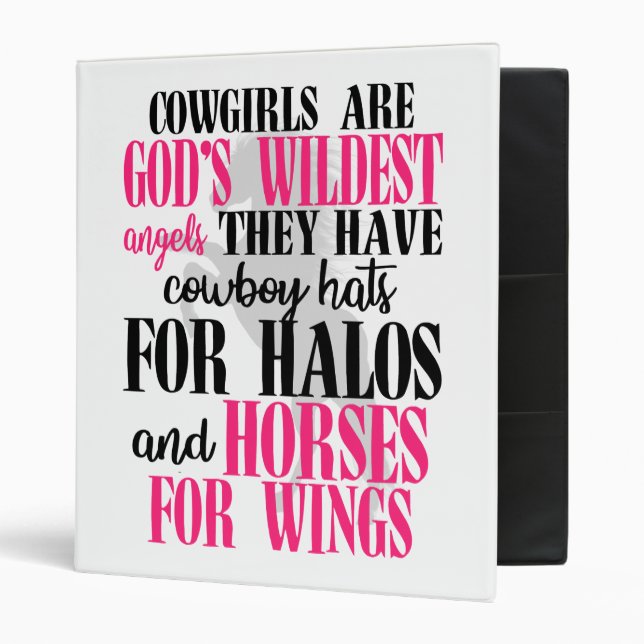Cowgirls God Angels Black Western Cute Horse 3 Ring Binder (Front/Inside)