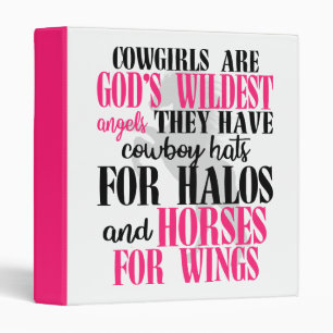 Cowgirls God Angels Pink Western Cute Horse 3 Ring Binder