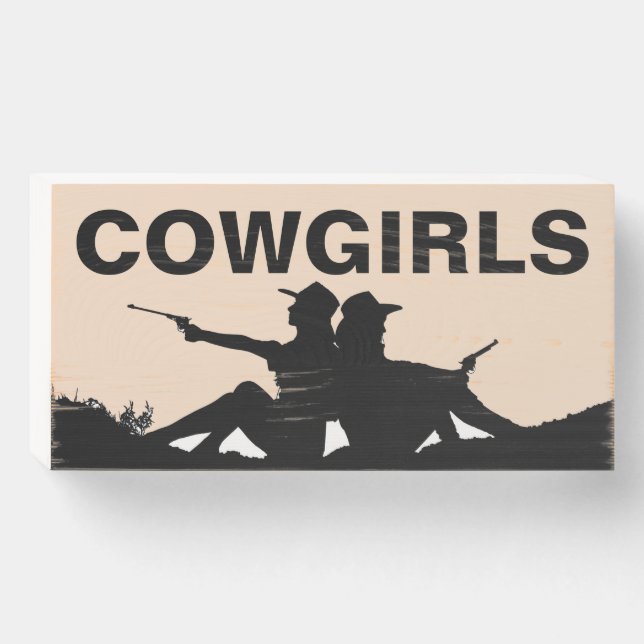 COWGIRLS LADIES RESTROOM WOOD BOX SIGN (Front Horizontal)