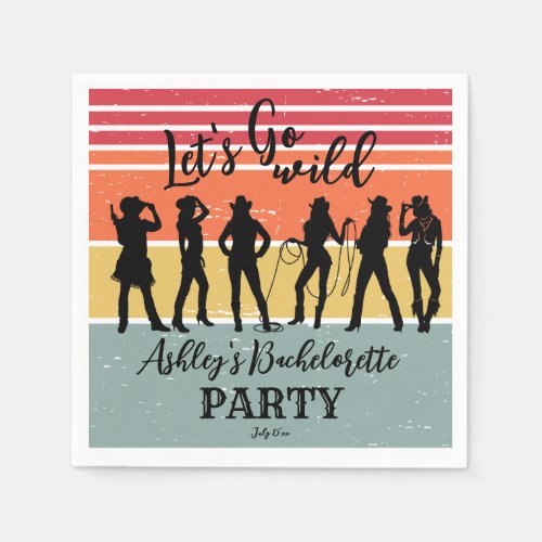 Cowgirls lets go wild vintage bachelorette party napkins