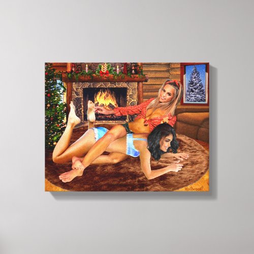 COWGIRLS LOG CABIN PLAY WRESTLING CANVAS PRINT