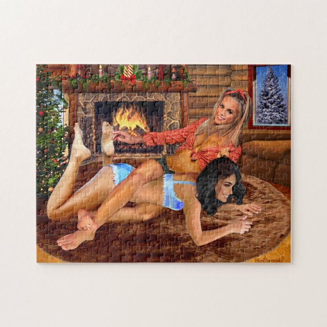 COWGIRLS LOG CABIN PLAY WRESTLING JIGSAW PUZZLE (Horizontal)