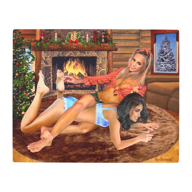 COWGIRLS LOG CABIN PLAY WRESTLING METAL PRINT (Front)