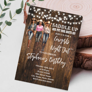 Cowgirls Night Out Western Country Birthday Invitation