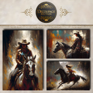 Cowgirls of the West Collection Decoupage Wrapping Paper Sheets