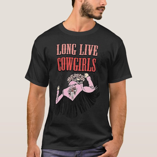 Cowgirls Pink Leopard Cow Skull Western Valentine  T-Shirt (Front)