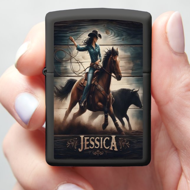 Cowgirl's Rodeo Ride Jessica Zippo Lighter (In Hand)