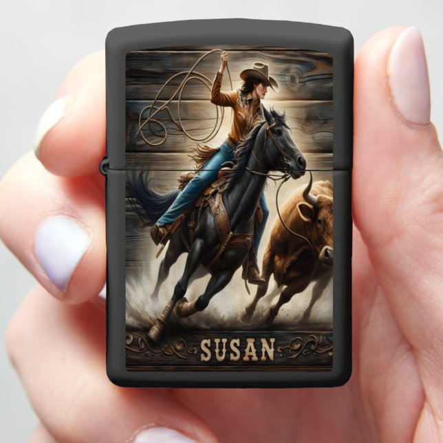 Cowgirl's Rodeo Ride Susan Zippo Lighter (In Hand)