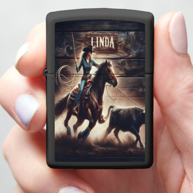 Cowgirl's Rodeo Run Zippo Lighter (In Hand)
