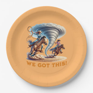 Cowgirls Roping a Tornado Tee Shirt "We Got This!" Paper Plates