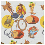 Cowgirls Roping And Riding Rodeo Fabric
