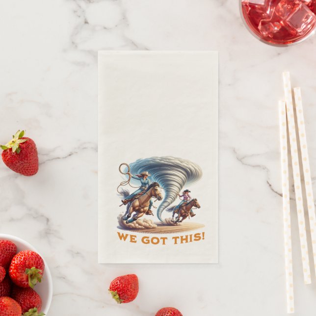 Cowgirls Roping Tornado "We Got This!" Paper Guest Towels (Insitu)