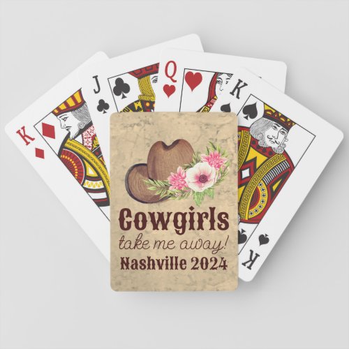 Cowgirls take me away rustic pink floral Poker Cards