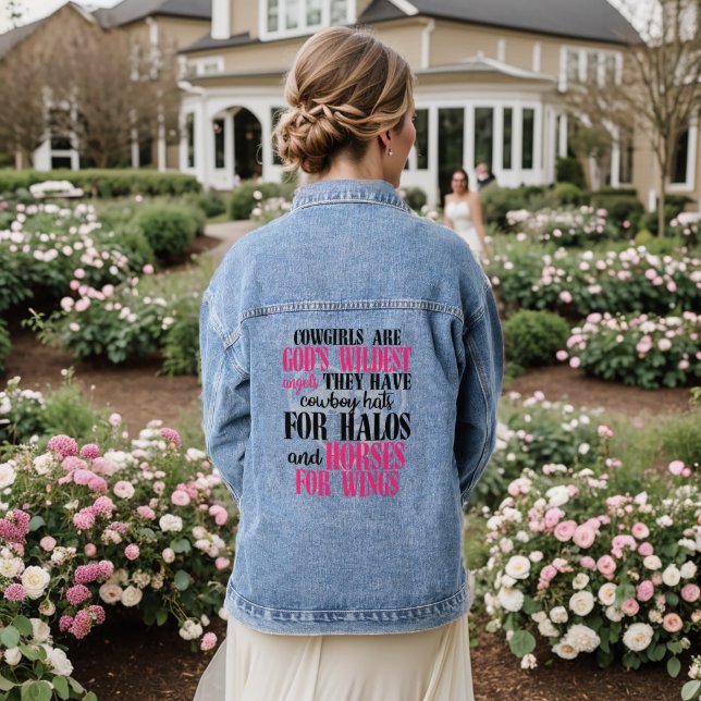 Cowgirls Typography Pink  Denim Jacket (Wedding Back)