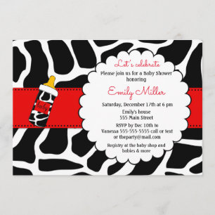 Cowhide baby shower invitation red black