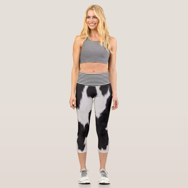 Cowhide black and white  capri leggings (Front)