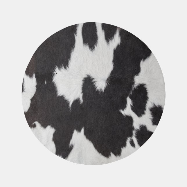 Cowhide Black and White round Outdoor Rug (Front)