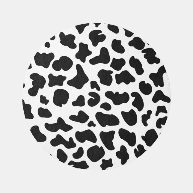 Cowhide Black and White Spots Round Outdoor Rug (Front)