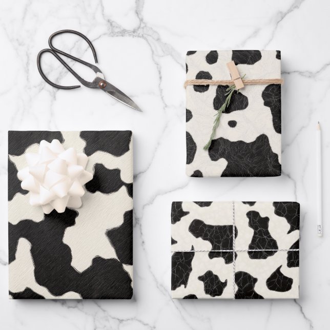 Cowhide Black and White Wrapping Paper Sheets (Front)