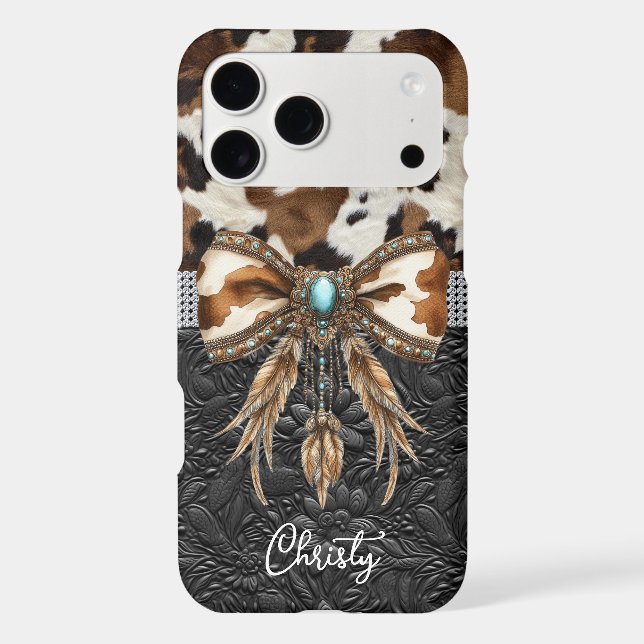 Cowhide Black Leather Jewel Bow Case-Mate iPhone Case (Back)