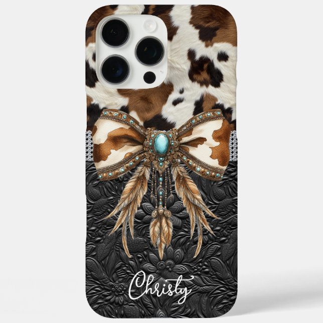 Cowhide Black Leather Jewel Bow Case-Mate iPhone Case (Back)