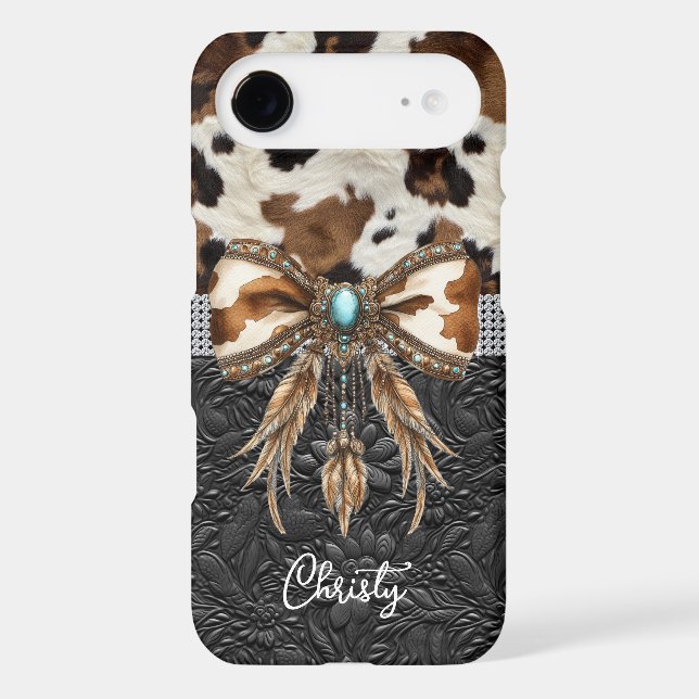 Cowhide Black Leather Jewel Bow Case-Mate iPhone Case (Back)
