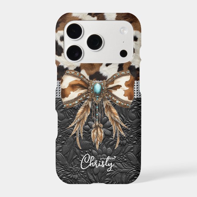 Cowhide Black Leather Jewel Bow Case-Mate iPhone Case (Back)
