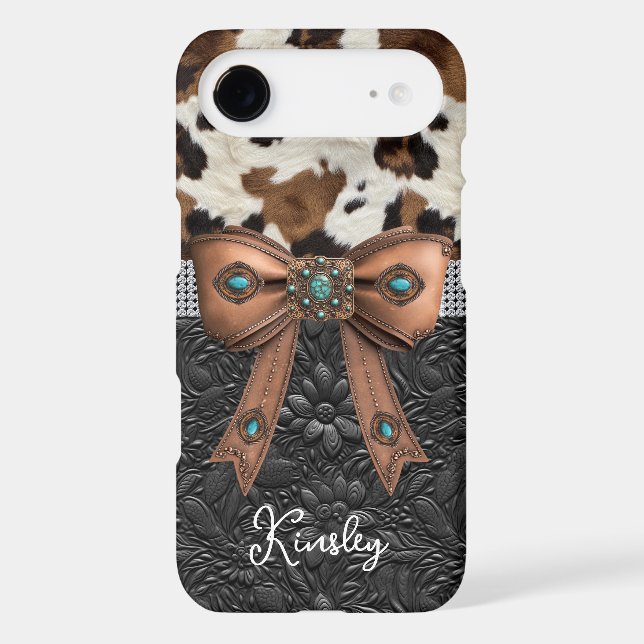Cowhide Black Leather Jewelled Bow Case-Mate iPhone Case (Back)