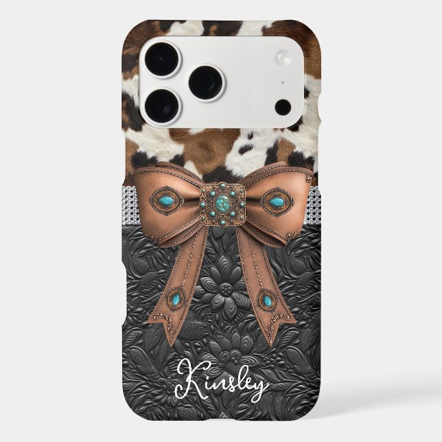 Cowhide Black Leather Jewelled Bow Case-Mate iPhone Case (Back)