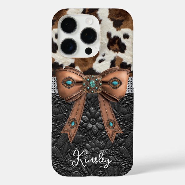 Cowhide Black Leather Jewelled Bow Case-Mate iPhone Case (Back)
