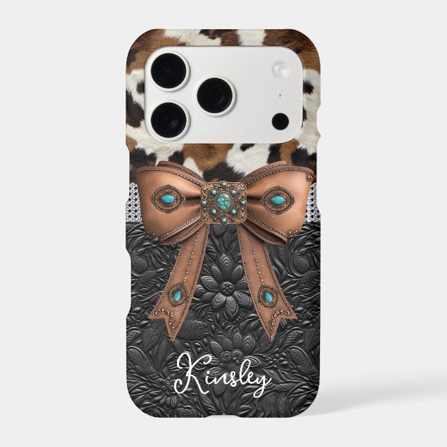Cowhide Black Leather Jewelled Bow Case-Mate iPhone Case (Back)